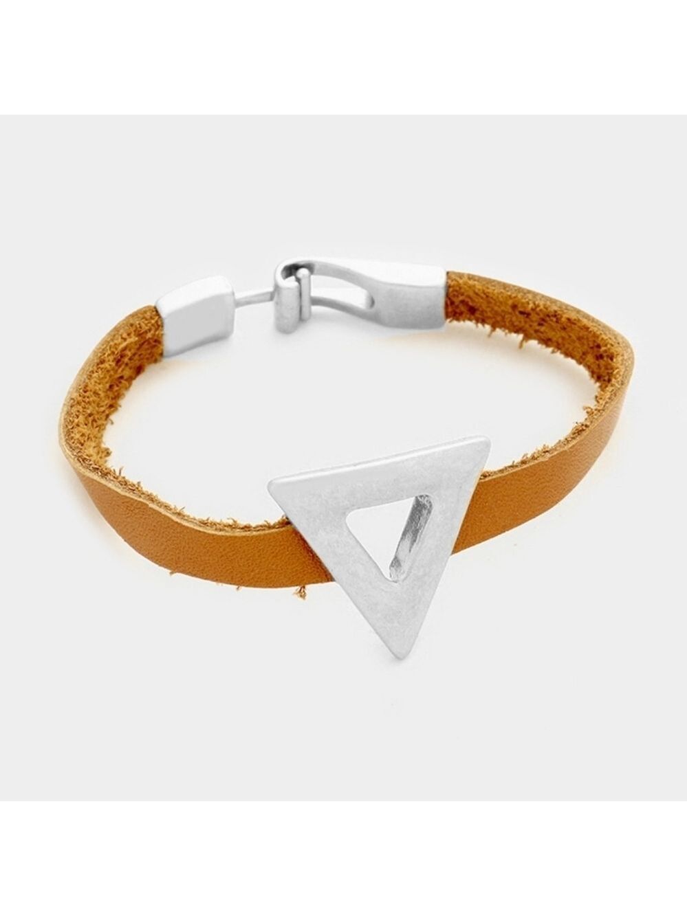 NWT Bohemian Antique Silver Geo Triangle Brown Faux Leather Bracelet